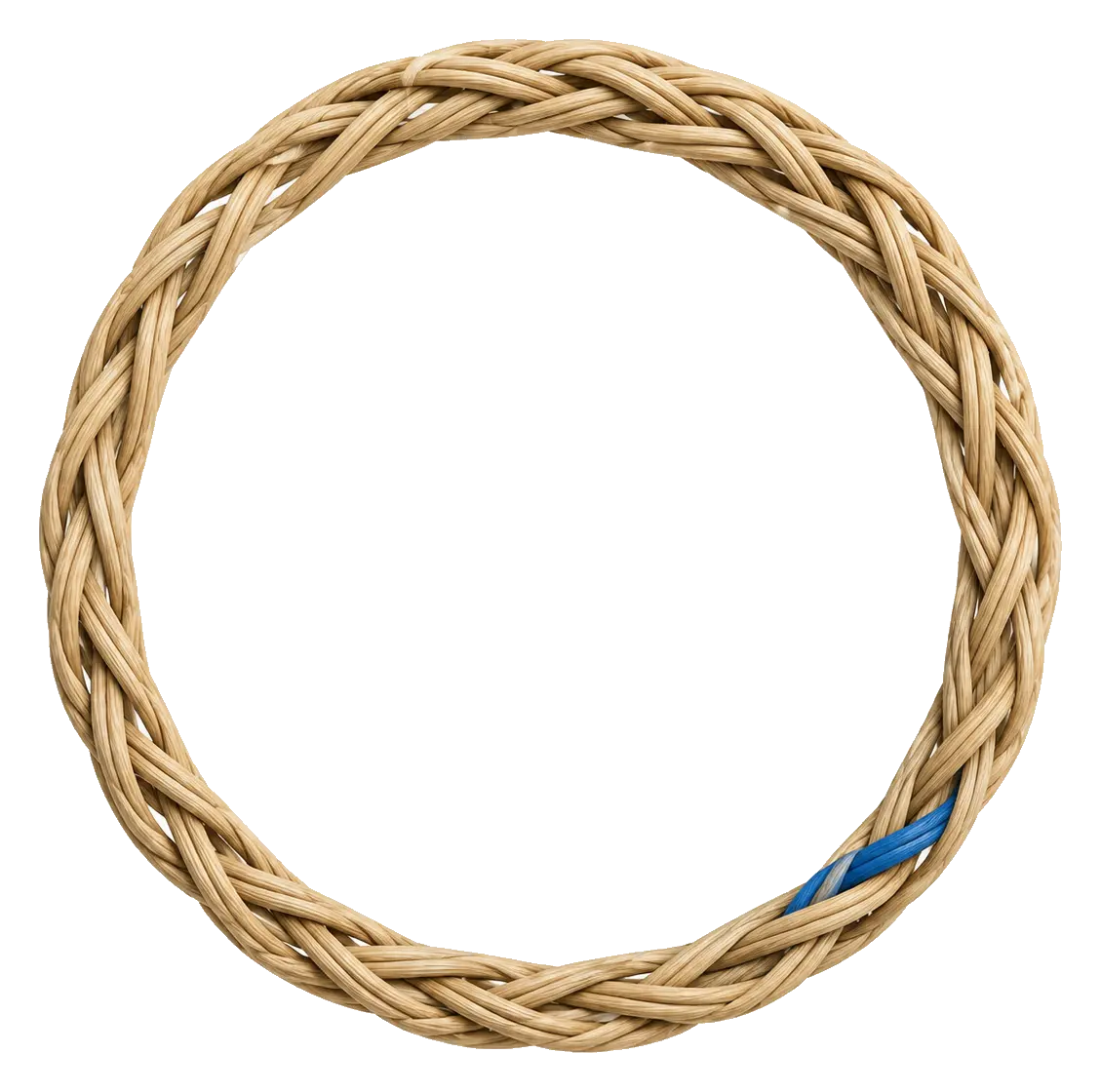 A finished woven ring, the same strands brought into one structure